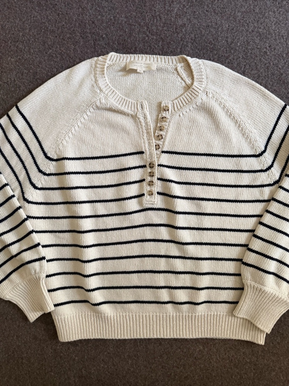 Sézane Leontine Sweater, Cotton, Cream with Navy Stripes, Size Small